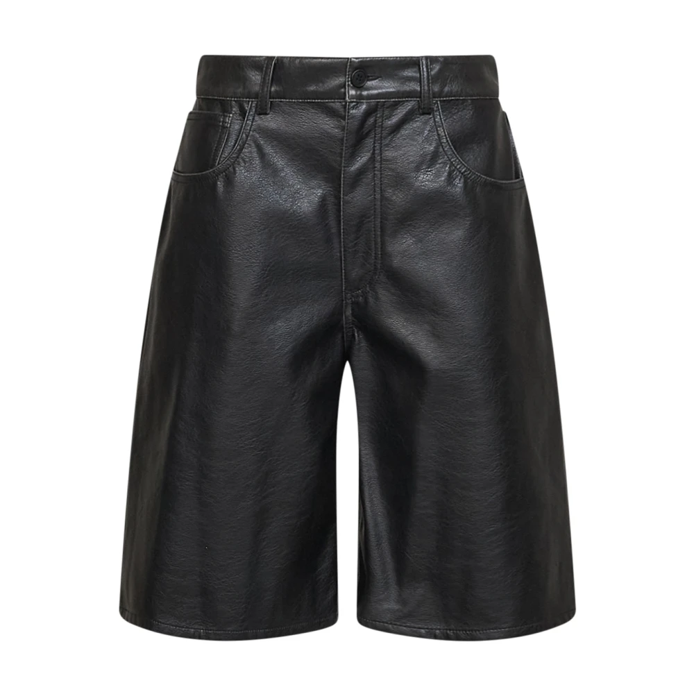 Mm6 Maison Margiela Black Faux Leather Knee-Length Shorts - Female - Casual Shorts - Xs - Shorts