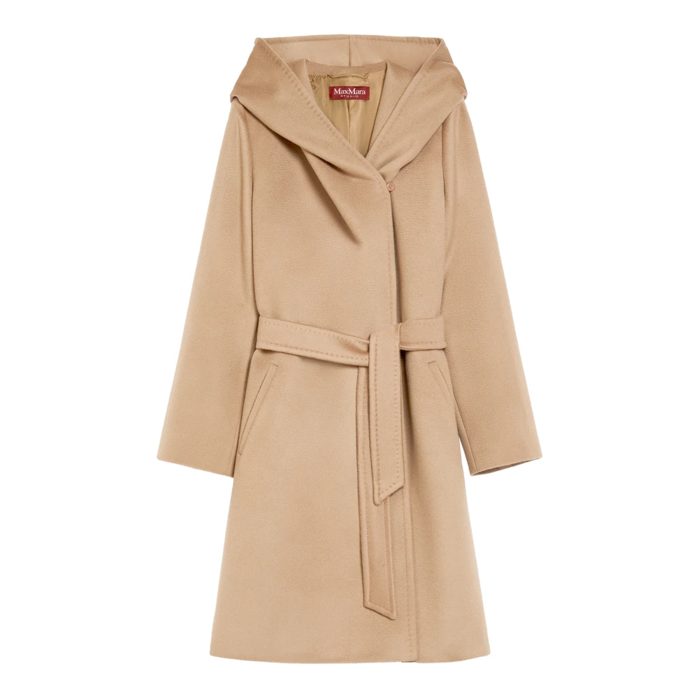 Max Mara Studio Wollen Omslagjas met Capuchon Beige Dames