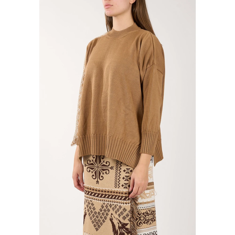 Akep Merino wol ribgebreide trui Brown Dames