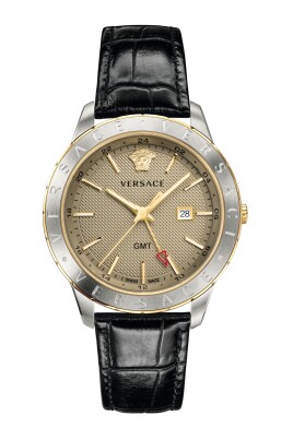 herrenuhr-schwarzes-leder-gold-silber-gmt