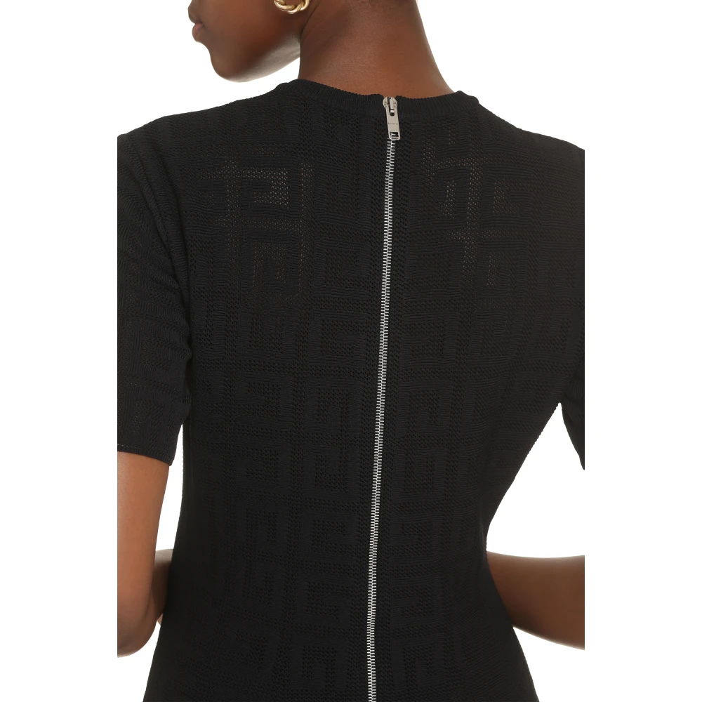 Givenchy Uitlopende Jacquard Gebreide Mini-Jurk Black Dames