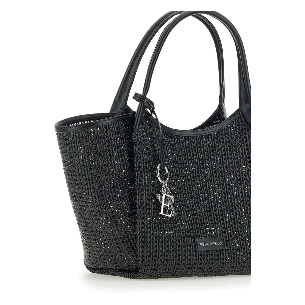 Emporio Armani Zwarte Geweven Textuur Handtas met Metalen Logo Black Dames