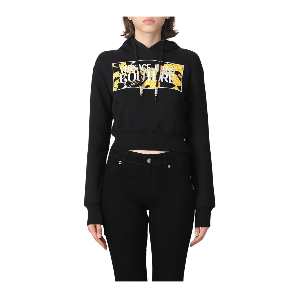 Versace Jeans Couture Women's Black Hoodies, S, Pearl Drawstring Hoodie