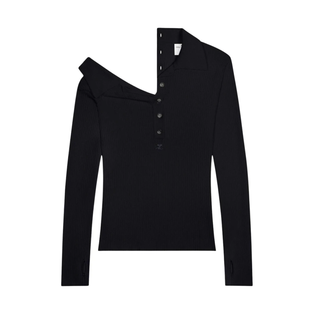 Courrèges Zwarte Ribgebreide Trui met Logo Black Dames