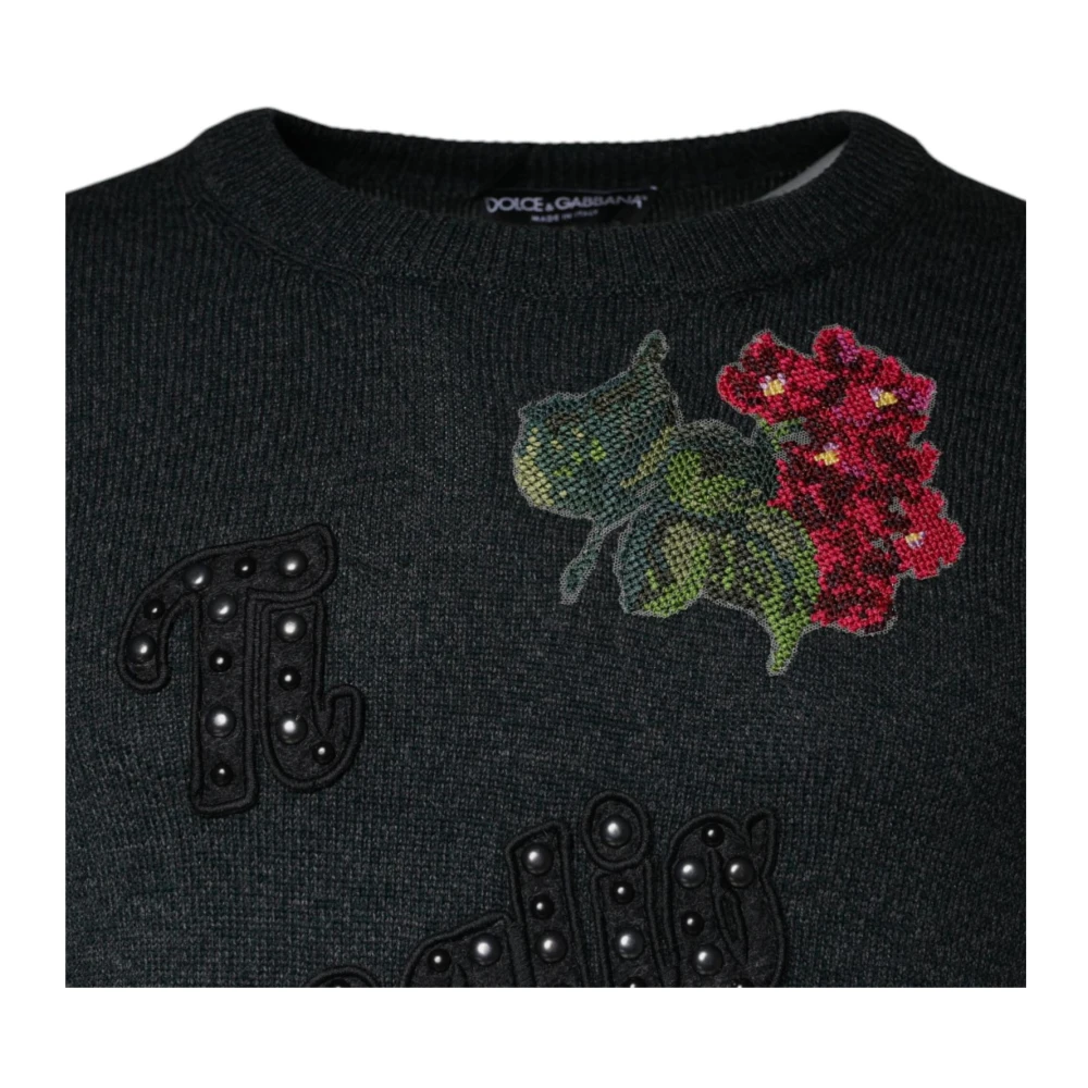 Dolce & Gabbana Grijze Wol Crew Neck Pullover Sweater Gray Heren