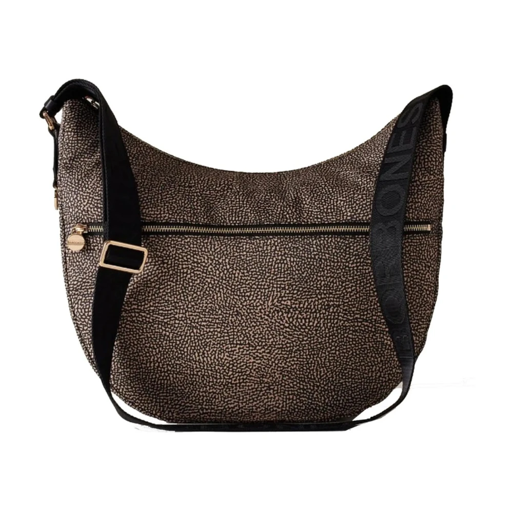 Borbonese Women's Black Shoulder Bags, One Size, Luna Shoulder Bag With Natural/ Print