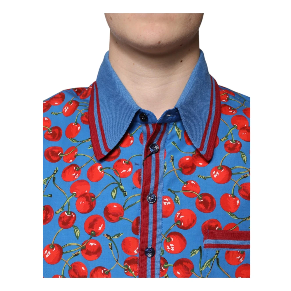 Dolce & Gabbana Kersenprint Polo T-shirt Blauw Rood Multicolor Heren