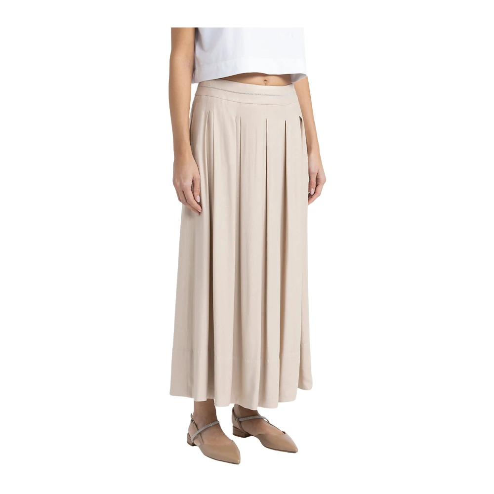 PESERICO Geplooide lange rok in wol en viscose keperstof Beige Dames