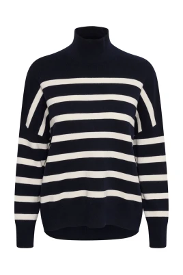 Randig Turtleneck Pullover Blå