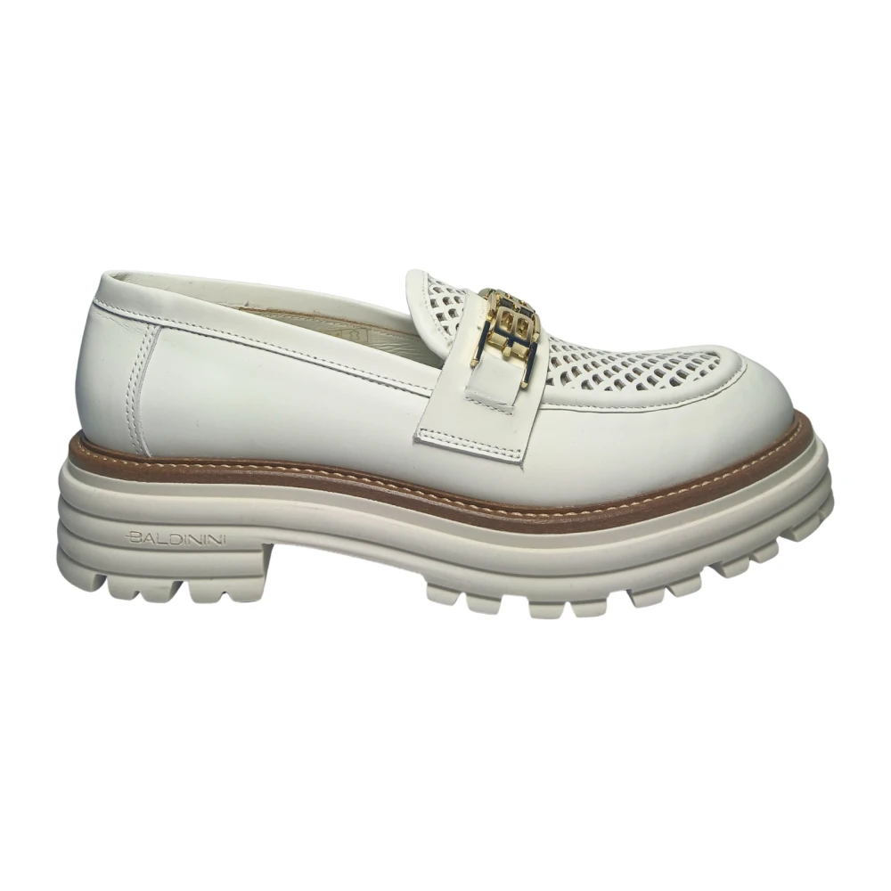 Baldinini Women's White Loafers, 4 Uk, Mocassini Pelle