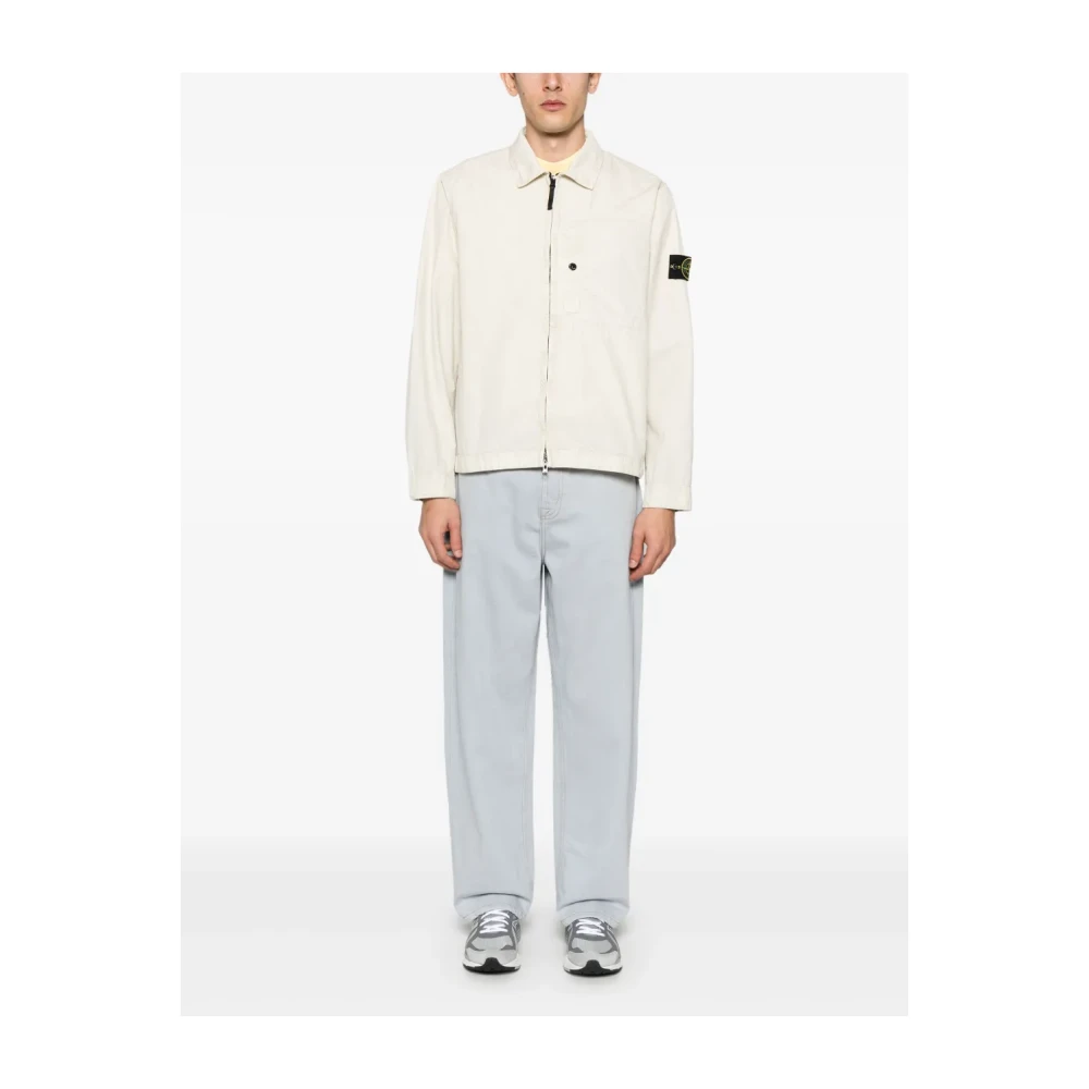 Stone Island Beige Jassen met Badge en Zakken Beige Heren