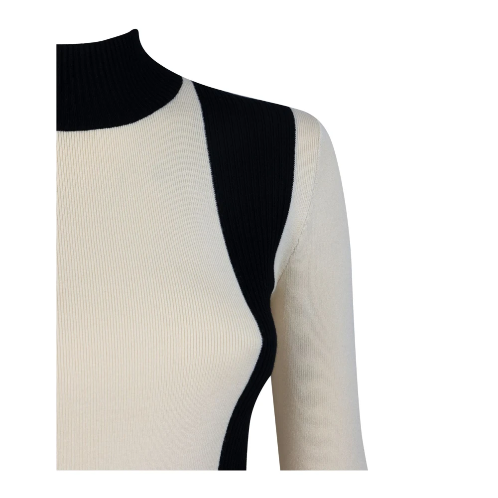 PATRIZIA PEPE Slim Fit Hoge Hals Bicolor Trui White Dames