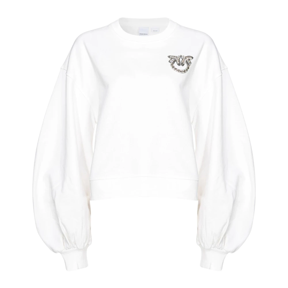 pinko Love Birds Geborduurde Boxy Sweater Wit White Dames