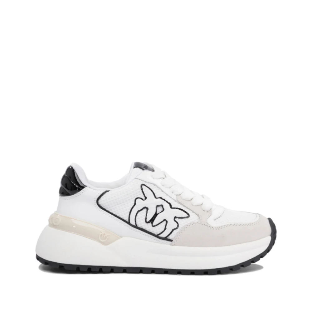 Pinko Women's White Sneakers, 3 Uk, Mesh Leather Trainers Love Birds