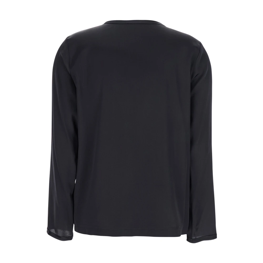 Plain Units Zwarte Zijden Blouse met Lange Mouwen Black Dames