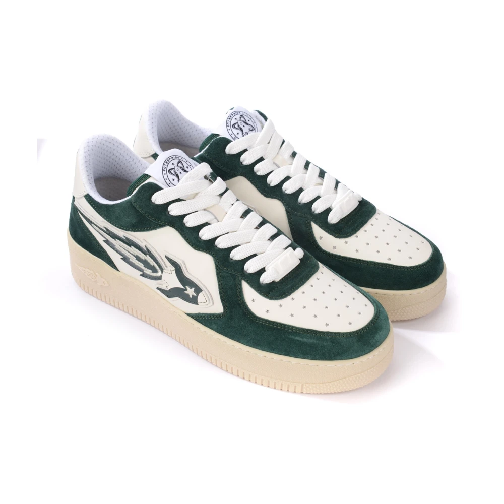 Enterprise Japan New Drop Beige en Groene Leren Sneakers Green Heren