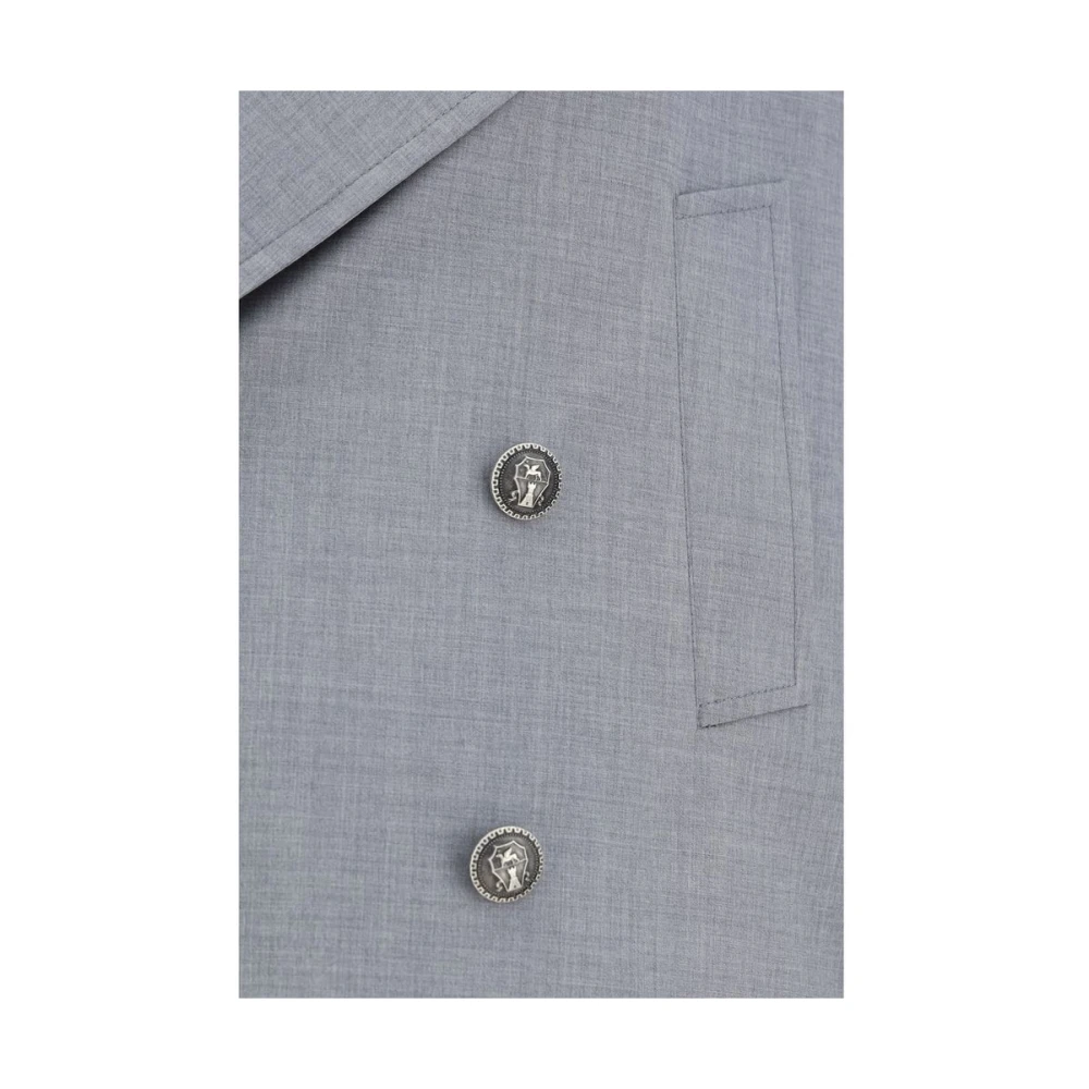 BRUNELLO CUCINELLI Dubbelbreasted wollen jas met contrasterende knopen Gray Heren