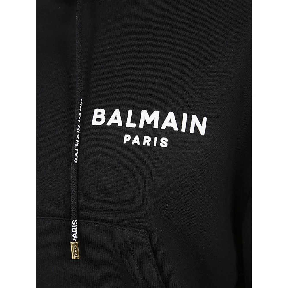 Balmain Flock Detail Cropped Hoodie Black Dames