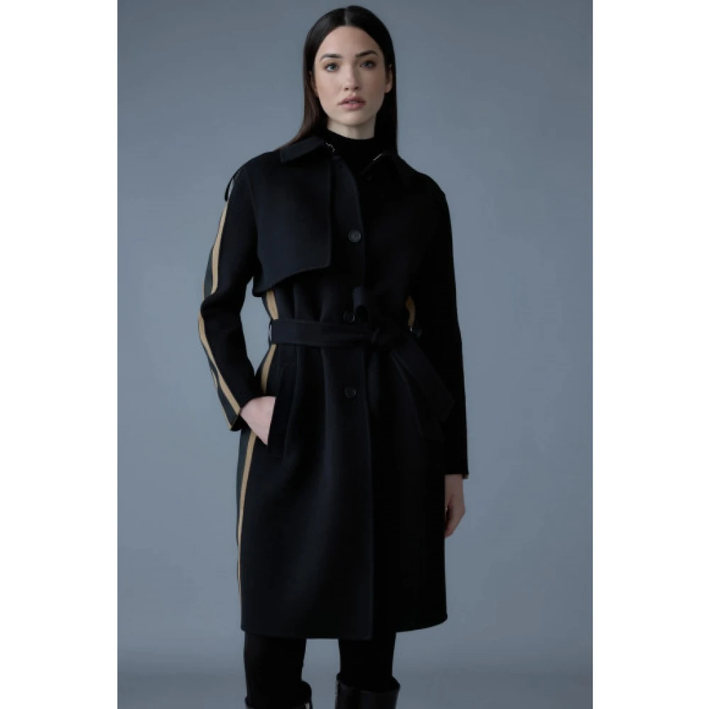 Mackage Aliza Dubbelzijdige wollen gestreepte trenchcoat Black Dames