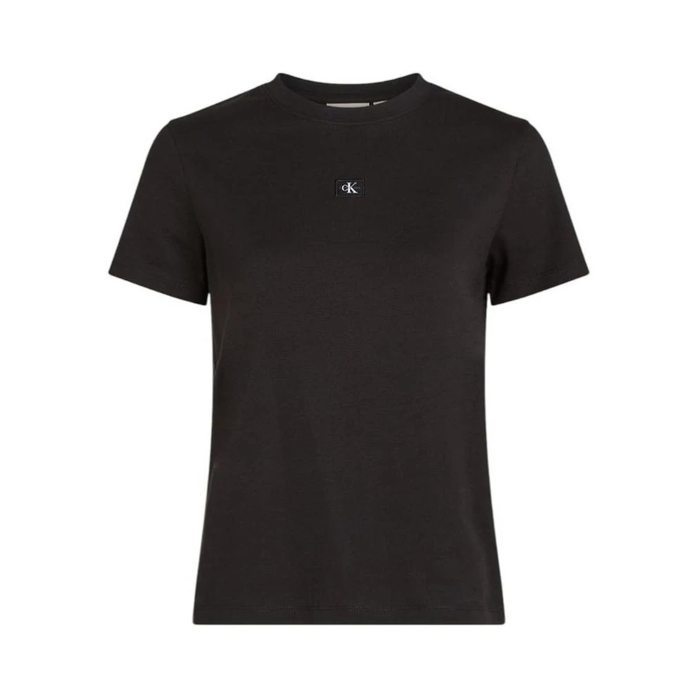 Calvin Klein Jeans Women's Black Woven Label Regular Tee