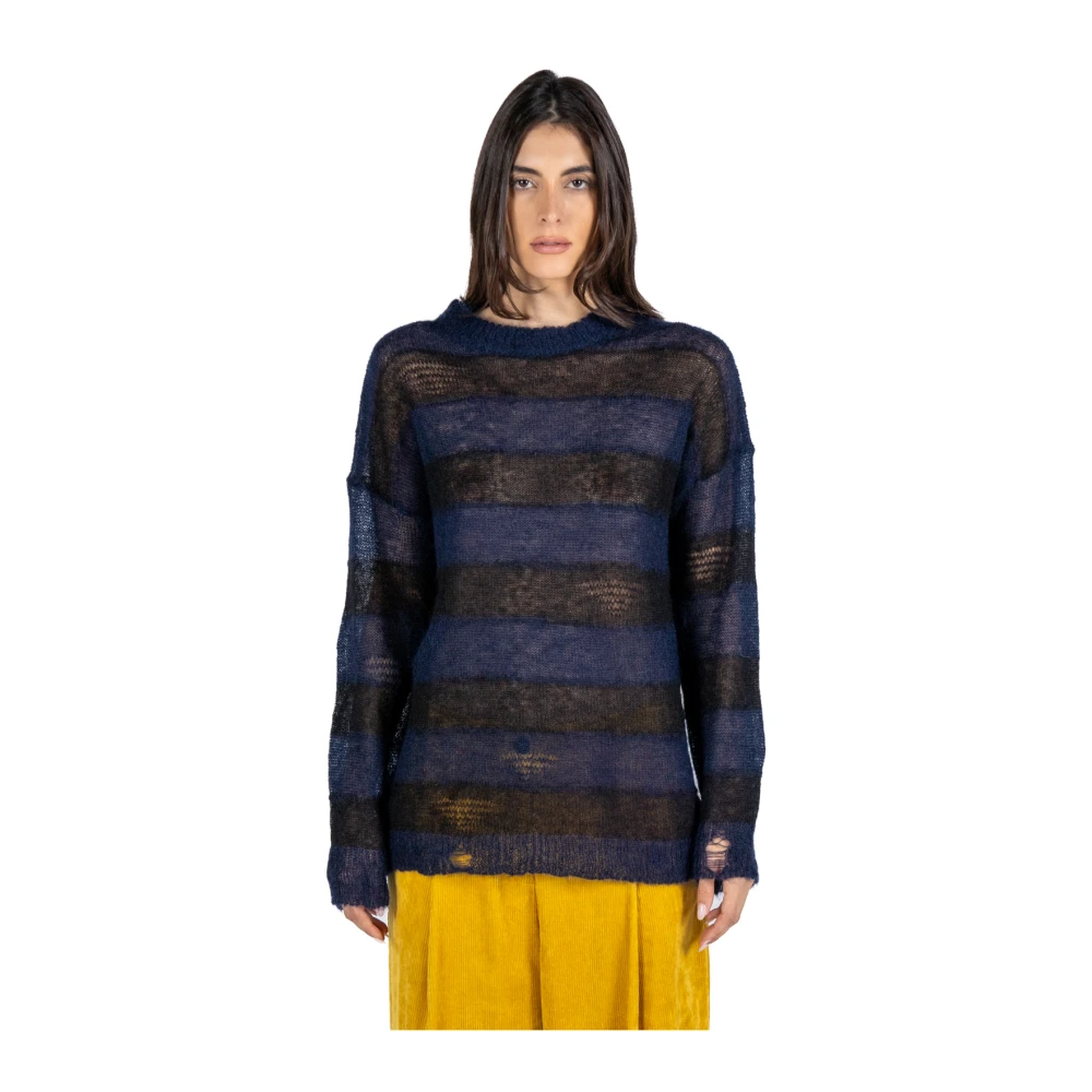 Phisique du Role Gestreepte Mohair Wol Trui Black Dames