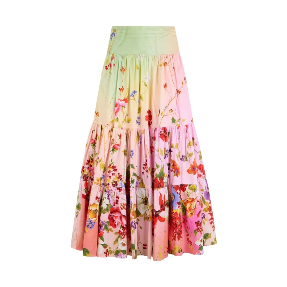 Roberto Cavalli Multicolor Midi Skirts, Female, S, Midi Skirt With Miami Flowers Print