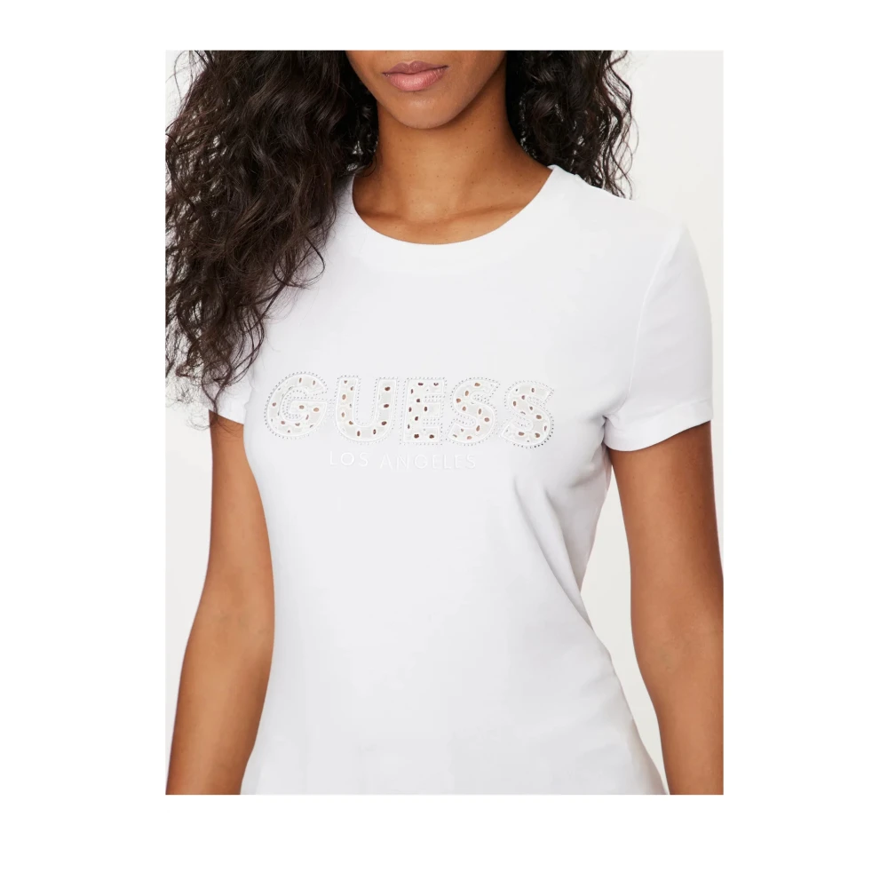 Guess Fantasie Logo T-shirt Stretch Katoen White Dames