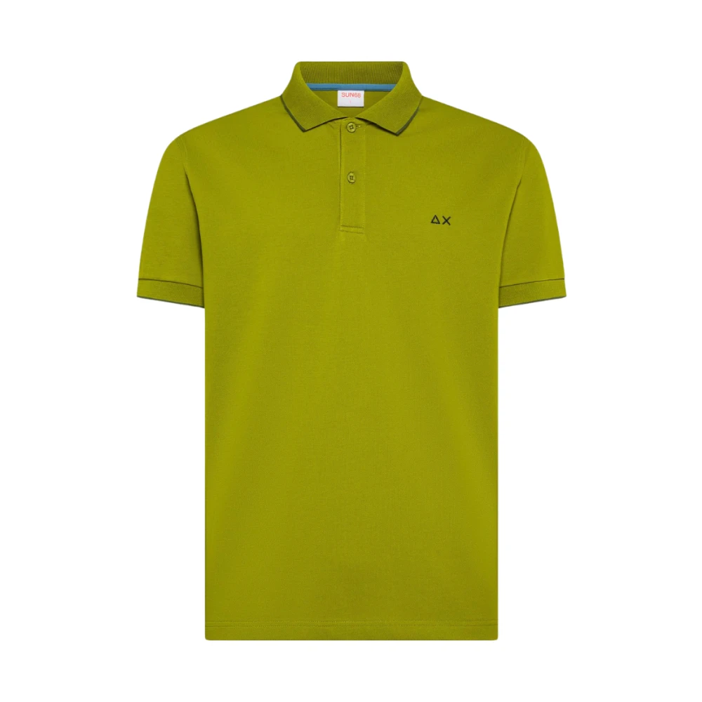 Sun68 Men's Green Polo Shirts, 2XL, Polo Small Stripe On Collar