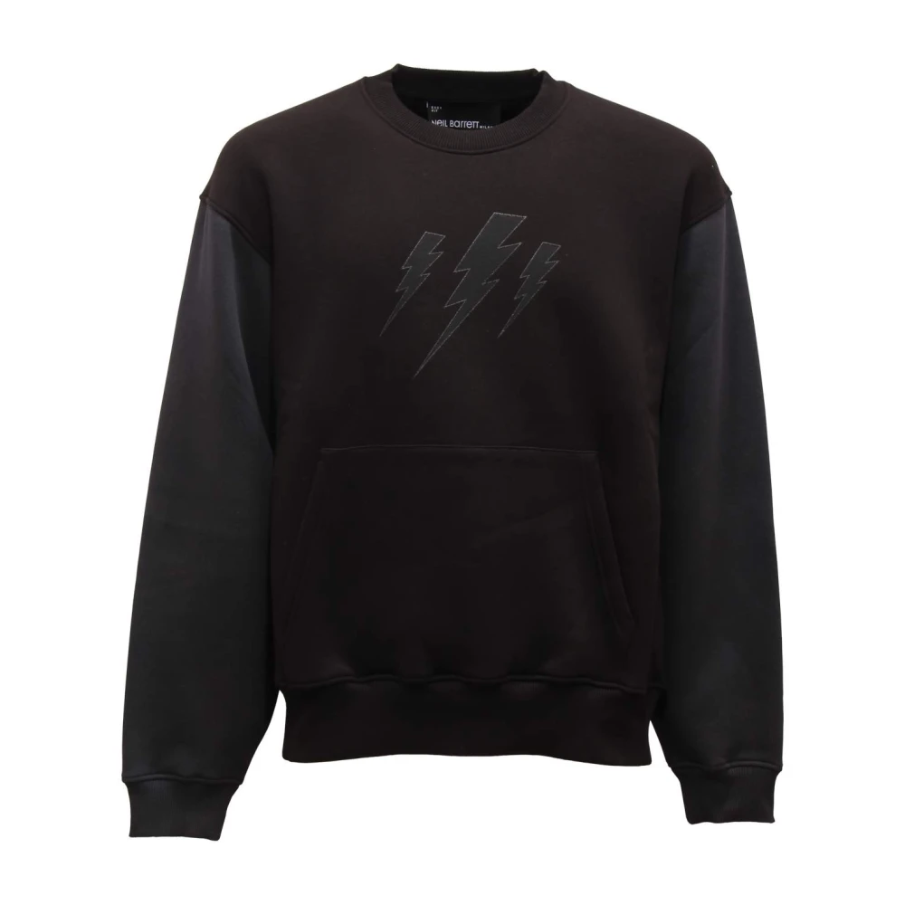 Neil Barrett Men's Black Grey Sweatshirt With Fleece Lining - Sweatshirts - S - Sweatshirts & Hoodies