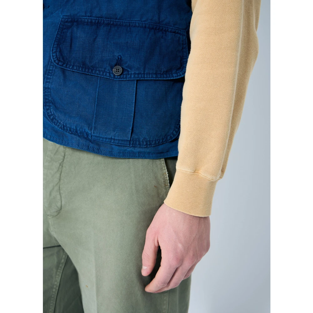 visvim Linnen V-hals Donsvest Blue Heren