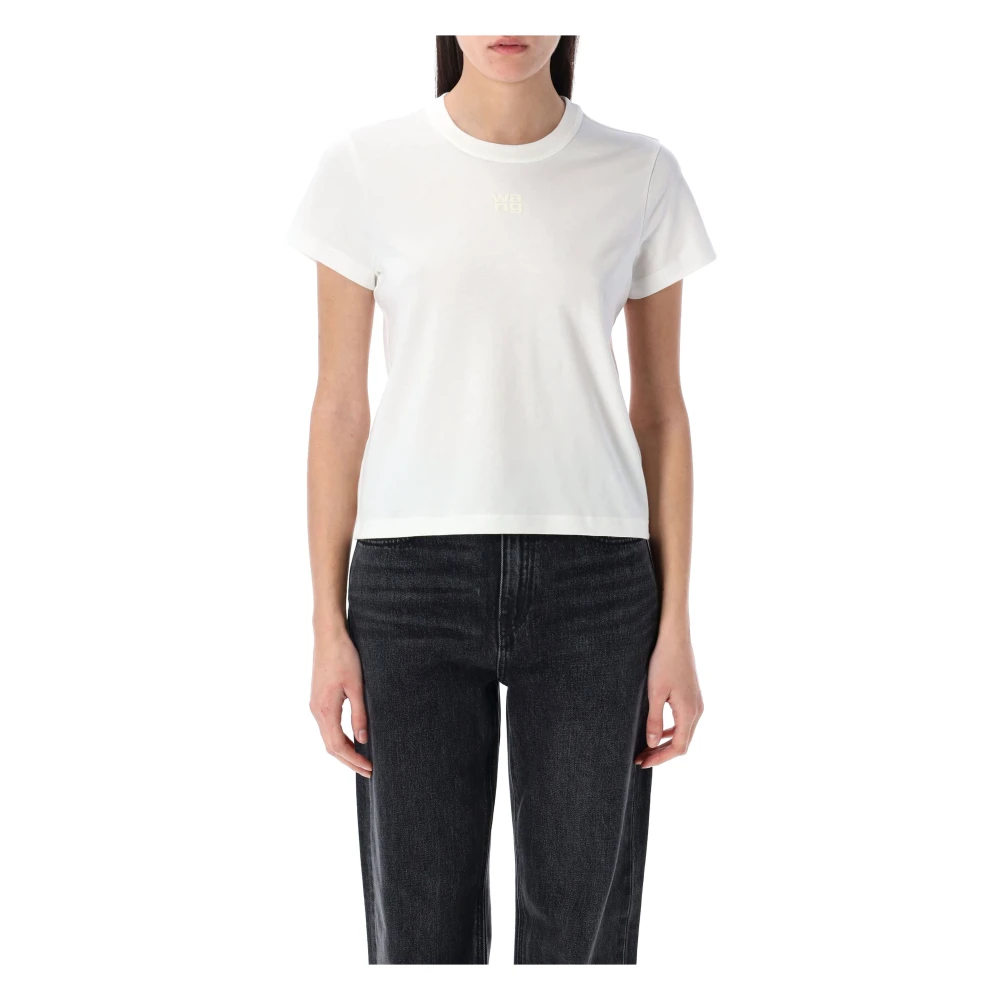 T by Alexander Wang Witte Puff Logo Shrunken T-Shirt White Dames
