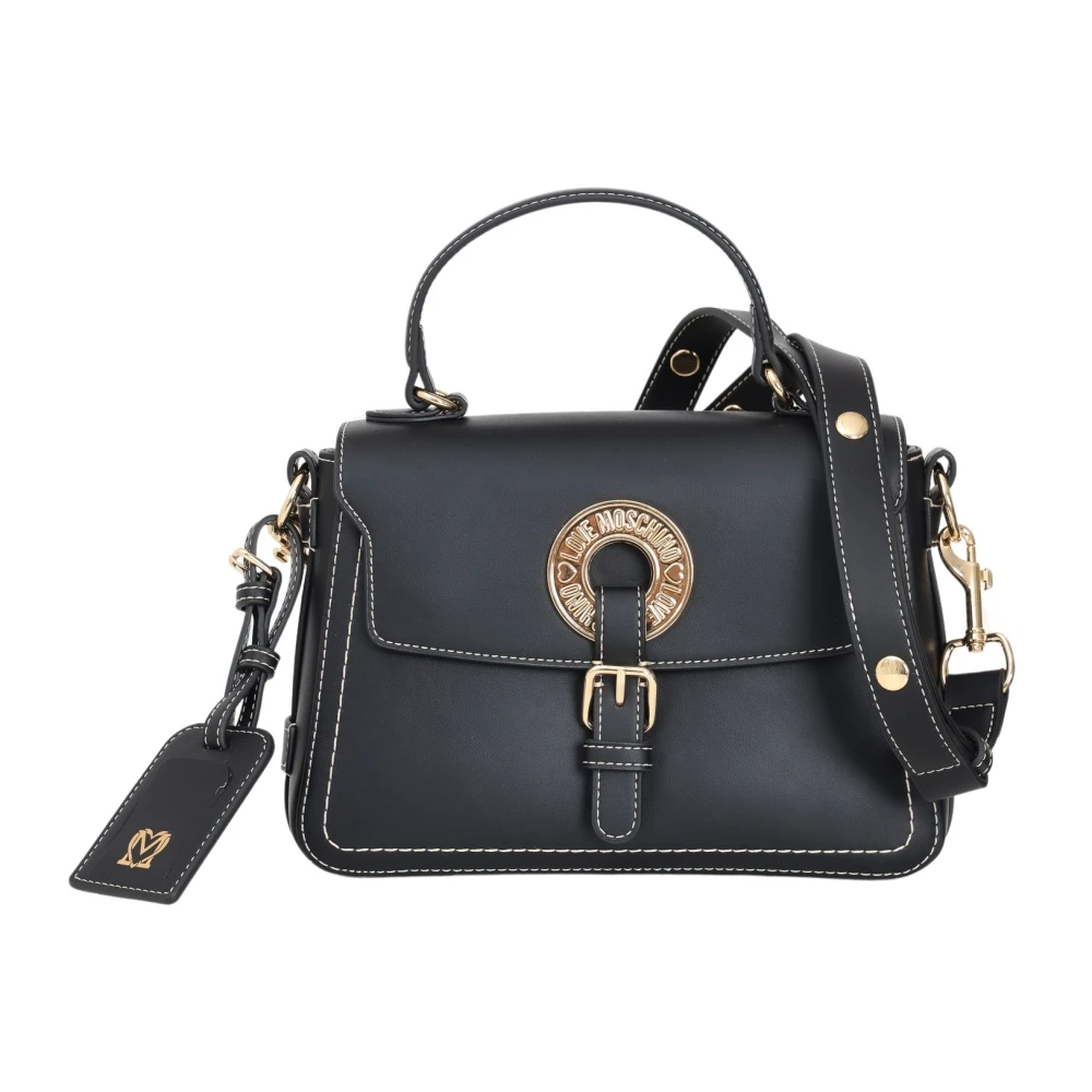 Love Moschino Zwarte Schoudertas met Logo Plaque Black Dames