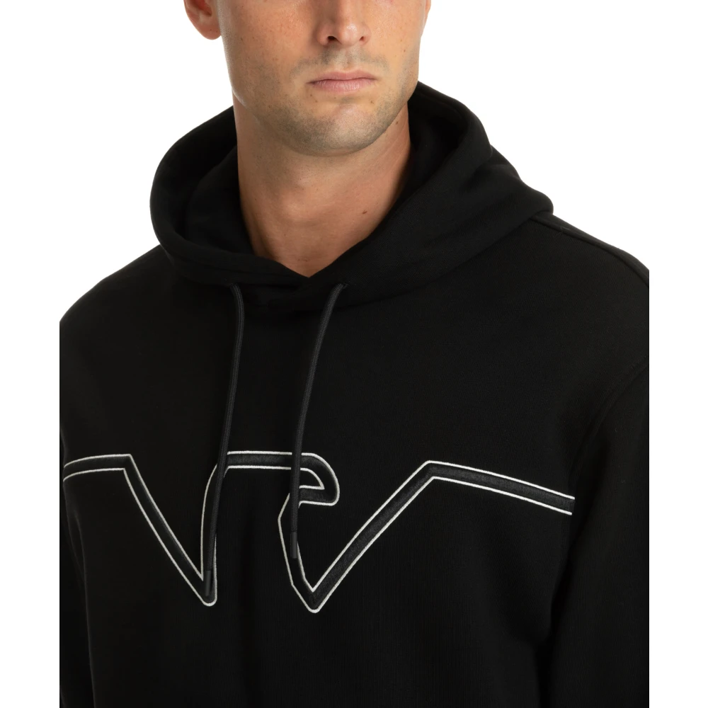 Emporio Armani Trekkoord Effen Logo Geborduurde Hoodie Black Heren