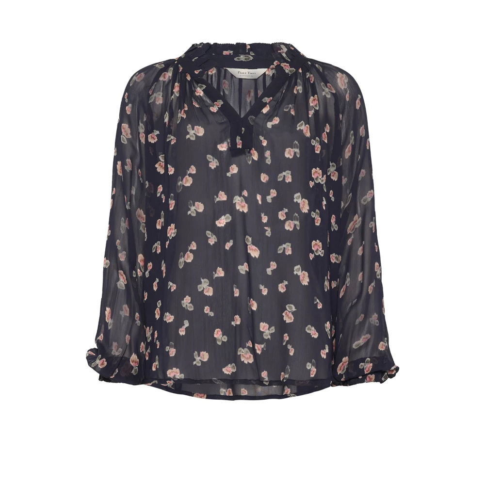 Part Two Bloesemblouse met V-hals en lange mouwen Black Dames