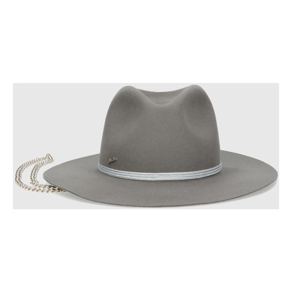 Borsalino Fijne wollen vilthat met afneembare ketting Gray Dames