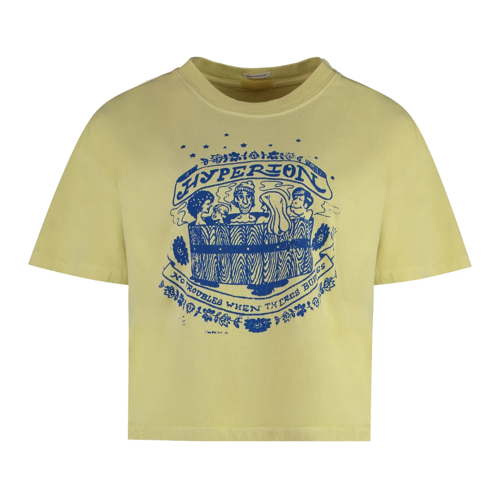 Mother Geribbelde Katoenen Crew-Neck T-shirt Yellow Dames