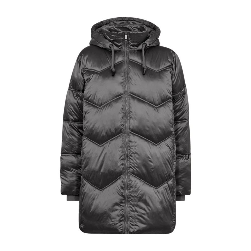 Freequent Zilveren gewatteerde jas met capuchon Gray Dames