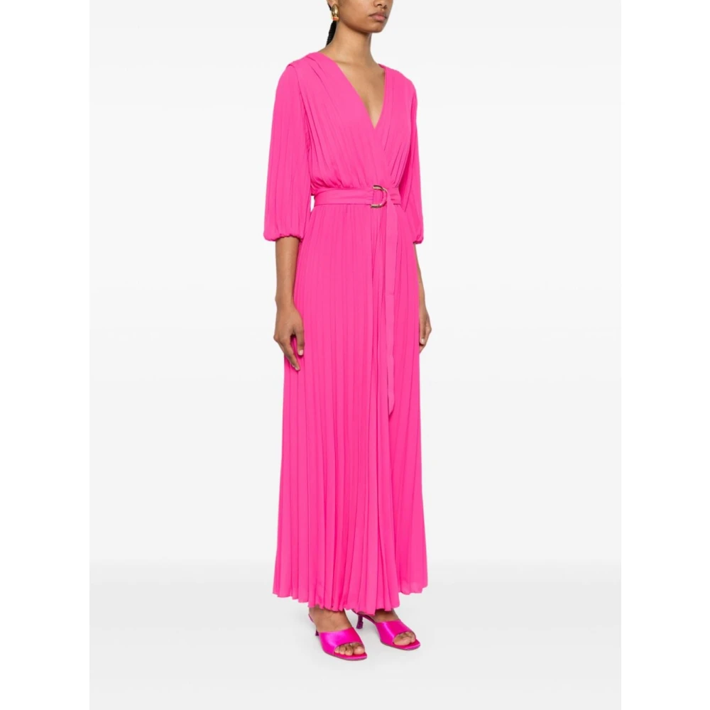 Liu Jo Fuchsia Geplooide V-Hals Jurk Pink Dames