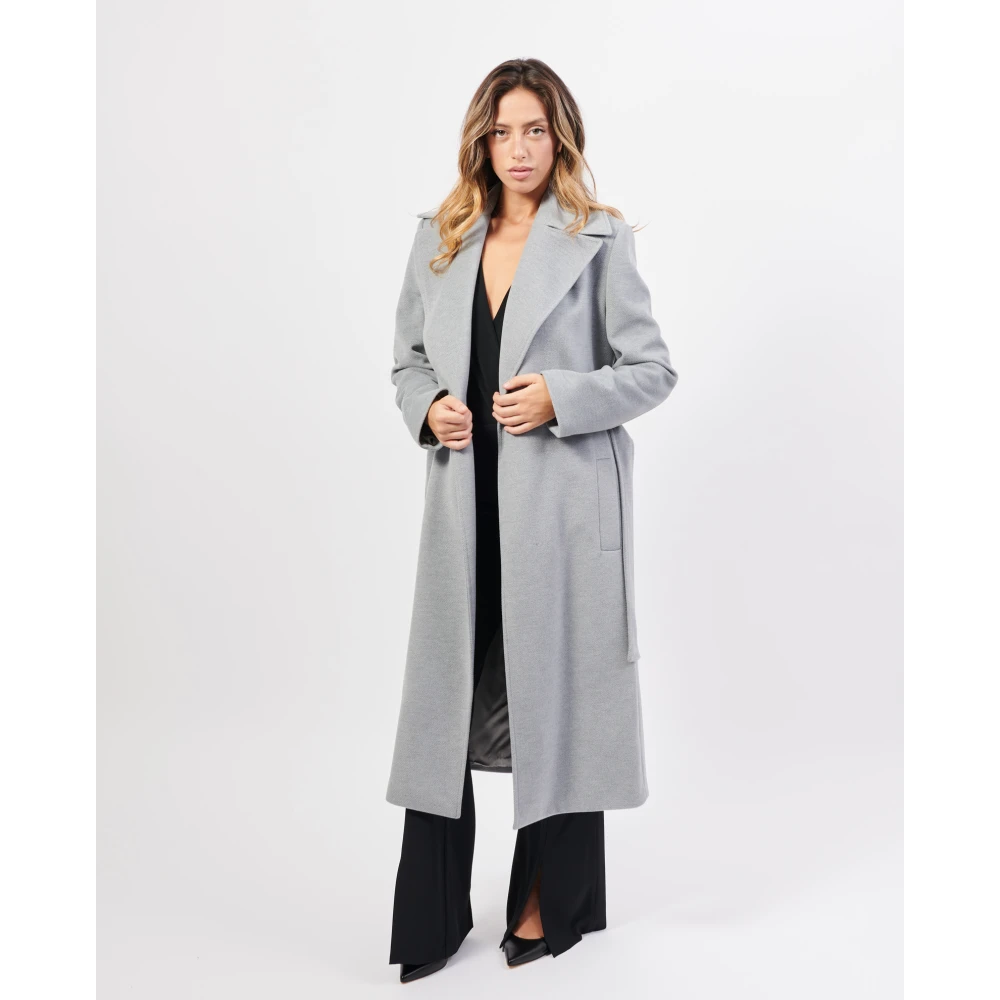 Jijil Grijze Lange Jas met Riem Sluiting Gray Dames