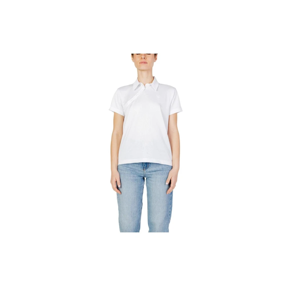 Blauer Witte Asymmetrisch Ontwerp Polyester Top White Dames