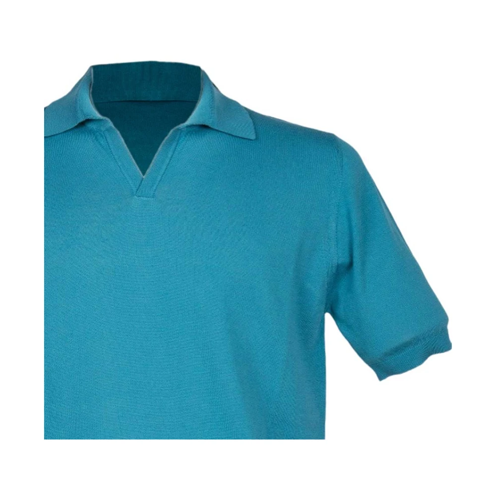 Alpha Studio Turquoise V-Hals Katoenen Polo Shirt Blue Heren