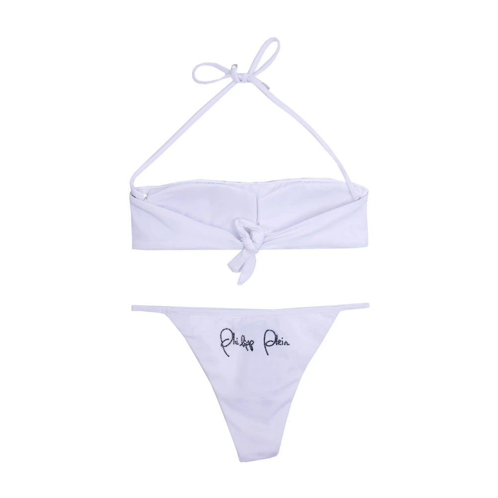 Philipp Plein Witte Bandeau Bikini met Kristal Logo White Dames