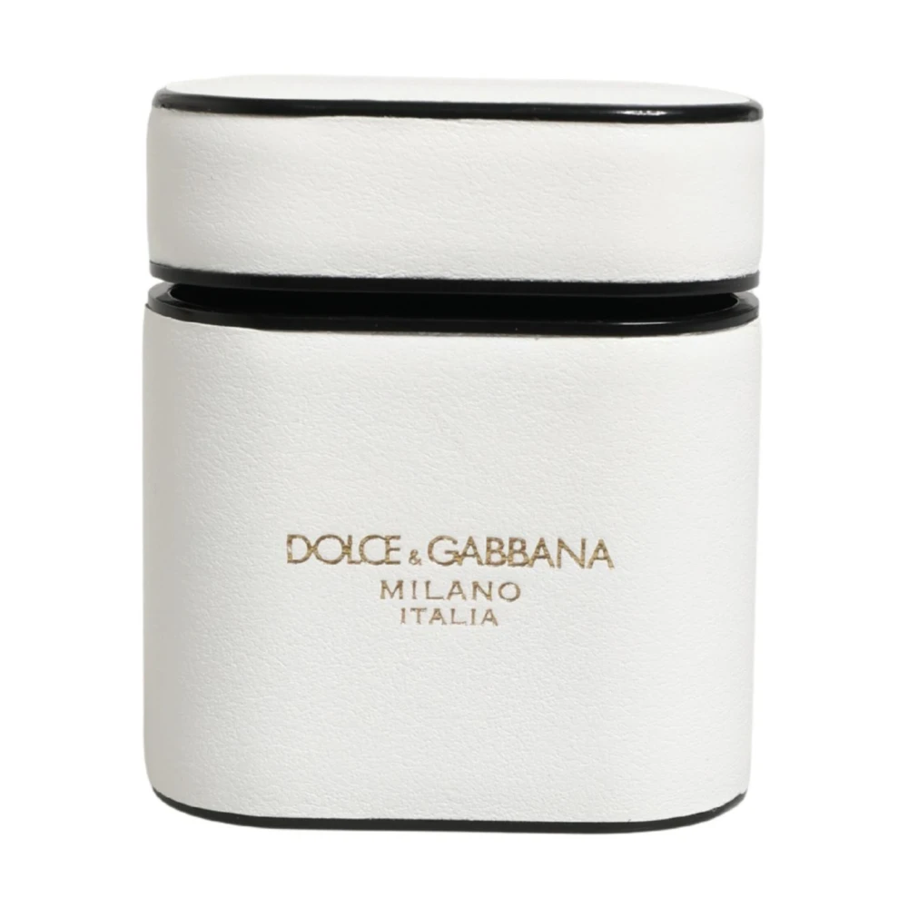 Dolce & Gabbana Women's White Headphones, One Size, Calf Leather Logo Print Flip Holder Airpods Case