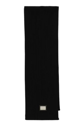 Ribbstickad ullscarf med logotyp