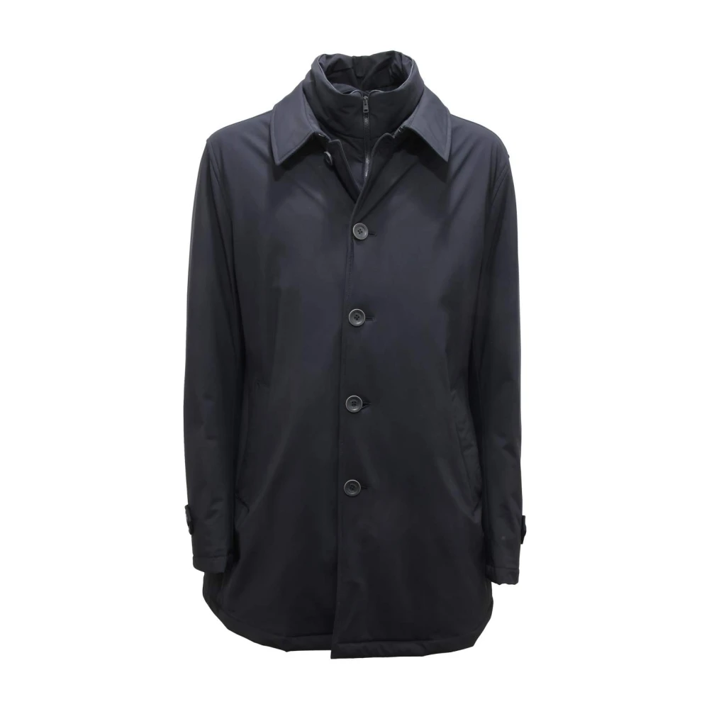 Herno Uomo Blu Cappotto Corto In Piuma