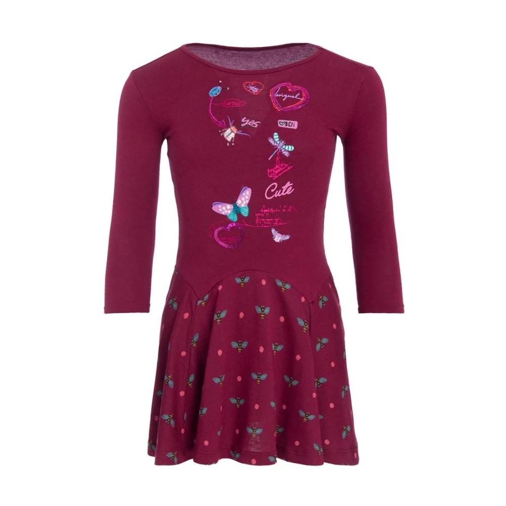 Desigual Meisjes Rood Bijenprint Lange Mouw Jurk