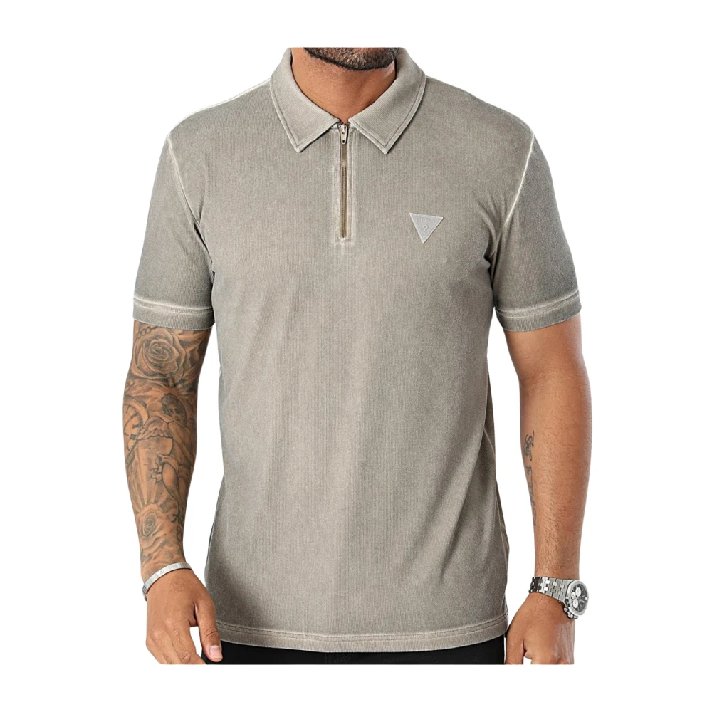 Guess Ritssluiting Polo Shirt Beige Gray Heren