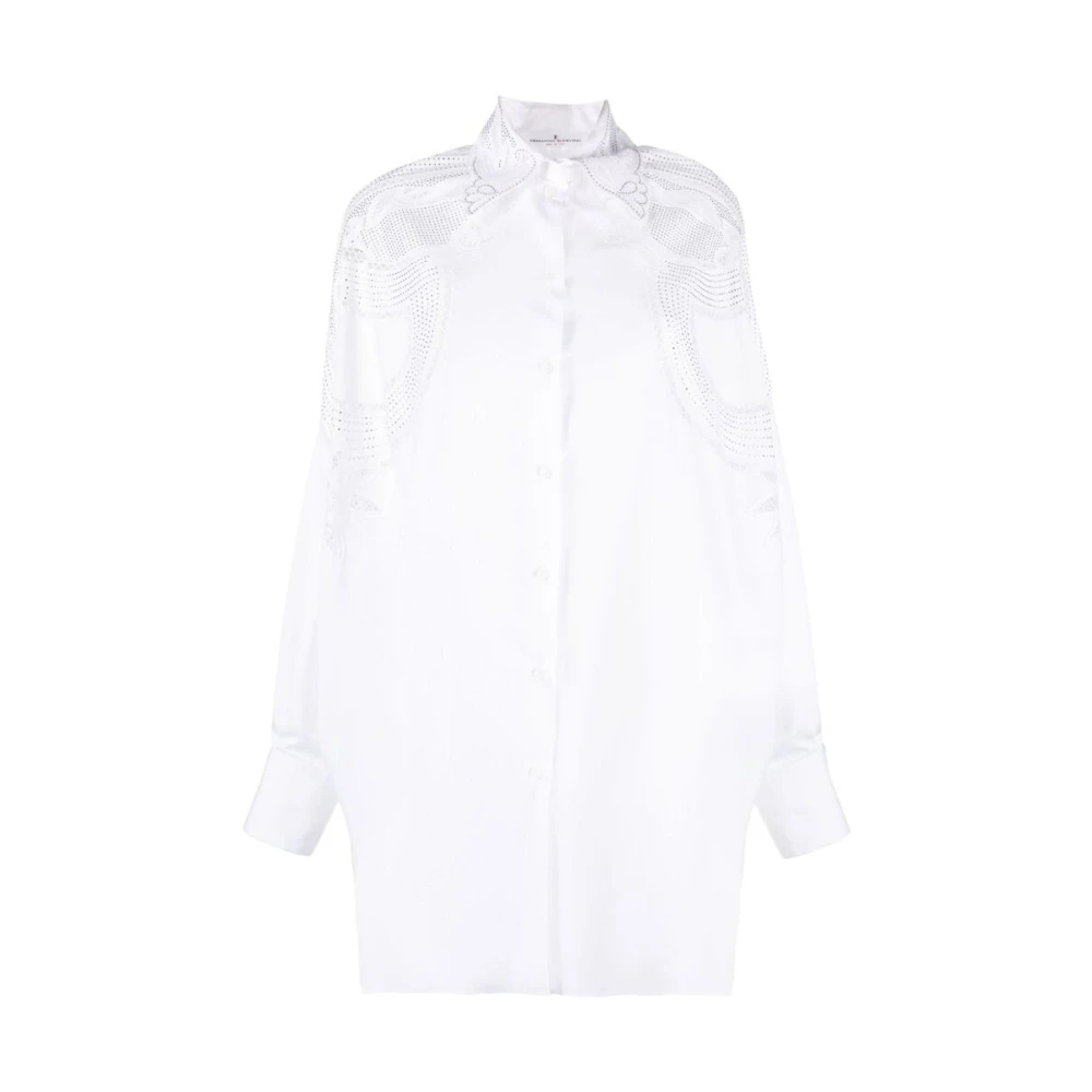 Ermanno Scervino Witte Katoenen Poplin Shirt met Kant Kraag White Dames