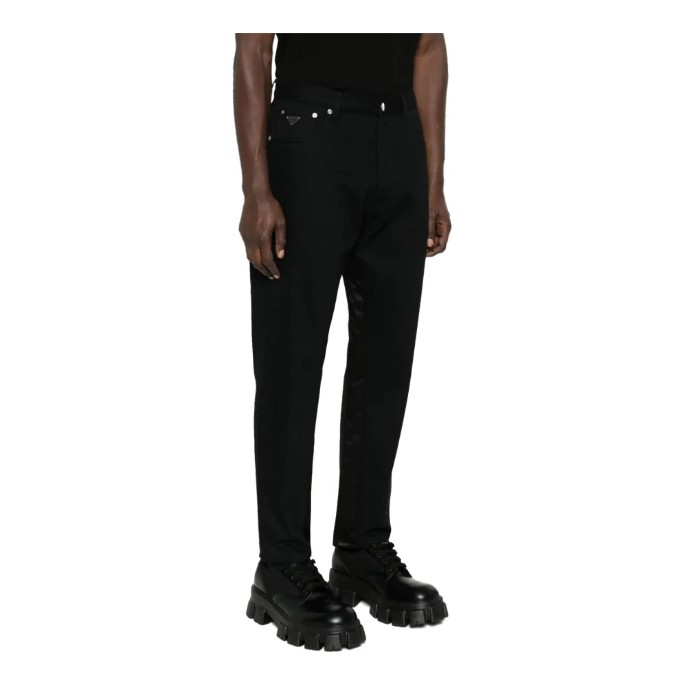 Prada Zwarte Tapered Denim Jeans Black Heren