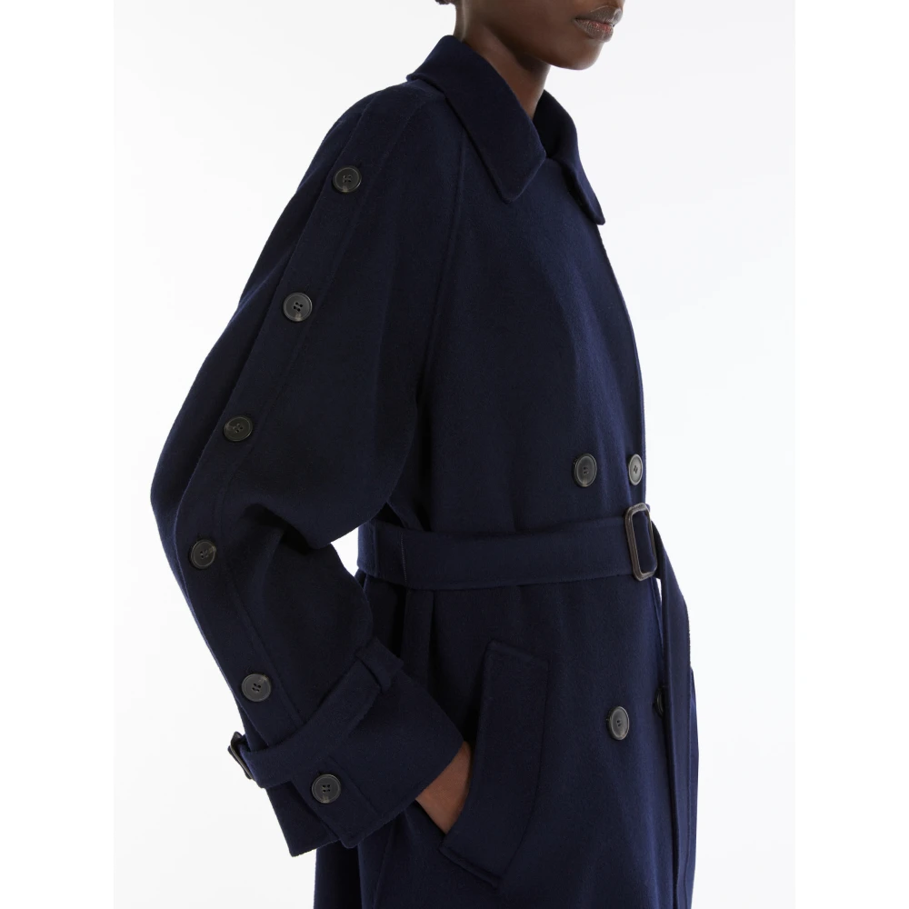 Max Mara Weekend Dubbelrijig wollen mantel trenchcoat stijl Blue Dames
